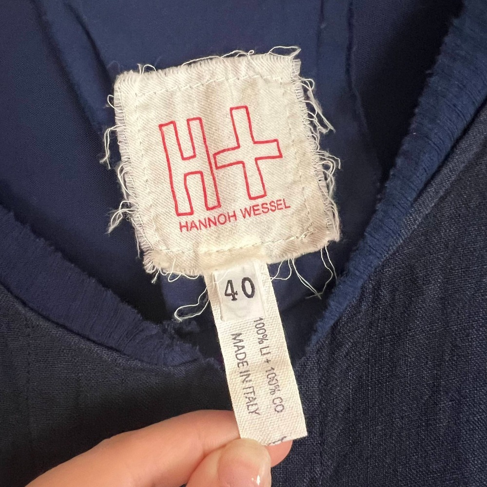 Hannoh Wessel Dallas Voile Check Dress Womens 40 100% Linen Navy Italy - Picture 3 of 12